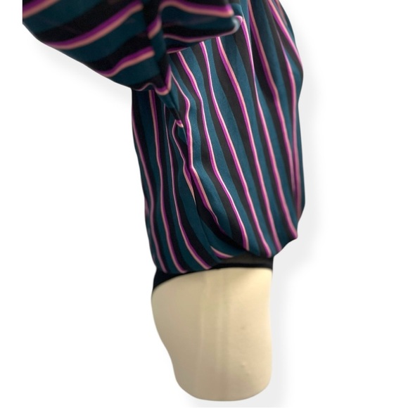 Astr Women’s Plunging V Neck Bodysuit Blue Pink Stripe Long Sleeve Top‎ Size Med - Picture 7 of 11